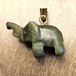Vintage Carved Green Jade Elephant Stone Pendant Charm
